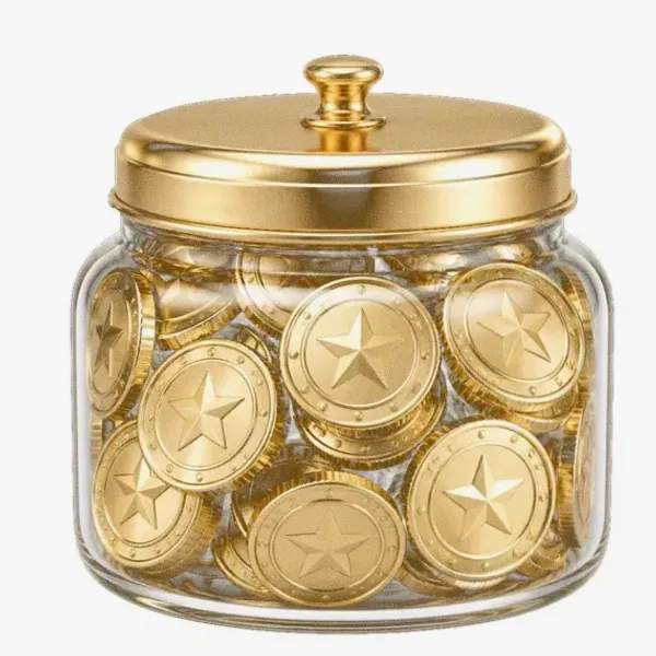 Coin-filled jar — Love